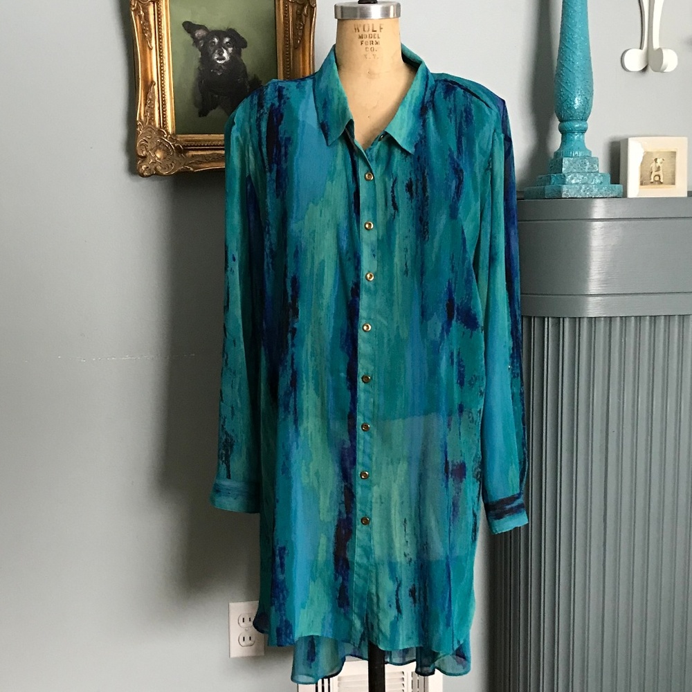 Catherine's Super Long Turquoise Patterned Blouse